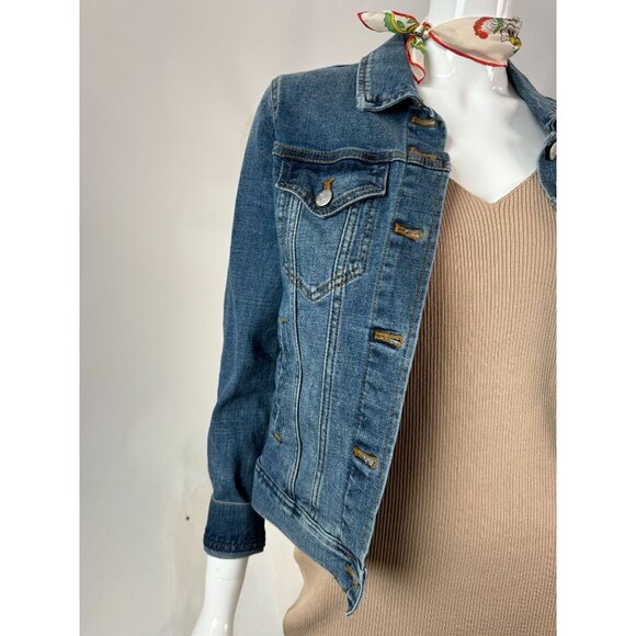 J. Crew Womens XS Denim Jacket Button-Front Stretch Fit Medium Wash Casual Light - Picture 13 of 16